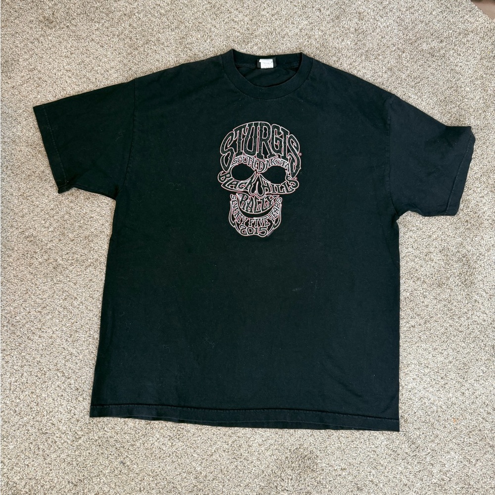 2015 Hot Leathers Sturgis SD Black hills Rally Motorcycle Shirt Skull XL